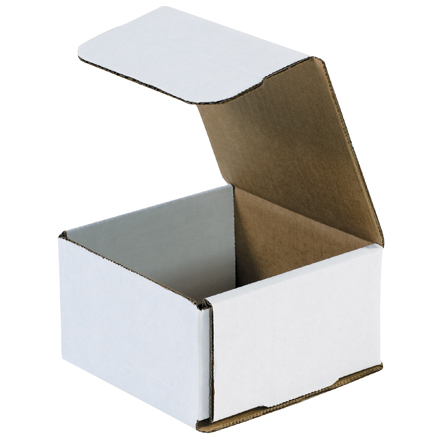 4 <span class='fraction'>3/8</span> x 4 <span class='fraction'>3/8</span> x 2 <span class='fraction'>1/2</span>" White Corrugated Mailers